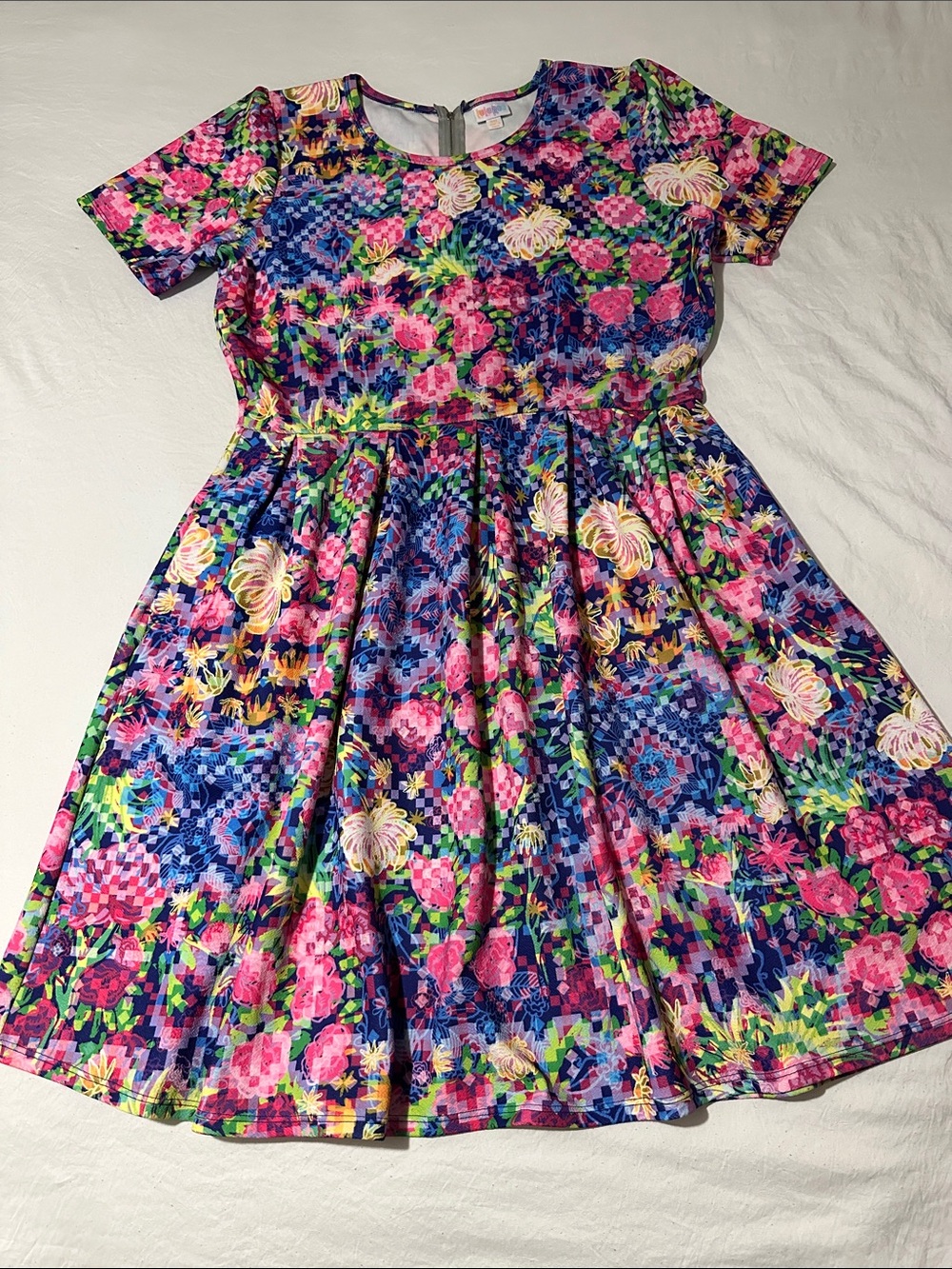LuLaRoe Women Floral Fit-and-Flare Dress - Pink, Blue & Green